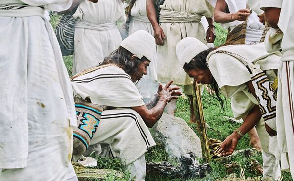 Arhuaco community gathered for a sacred moment of spiritual connection.
