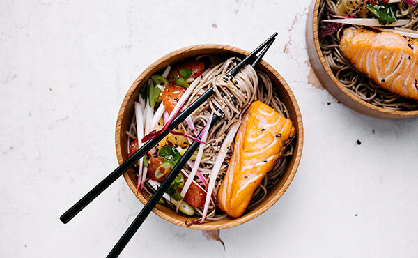 Lighten up with this citrusy Japanese salmon and noodle bowl