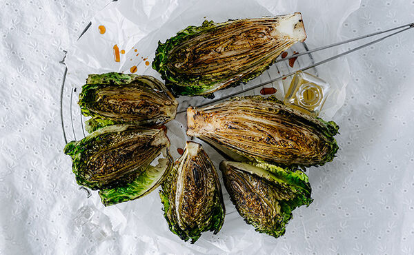 BBQ grilled little gem lettuce recipe / Riverford