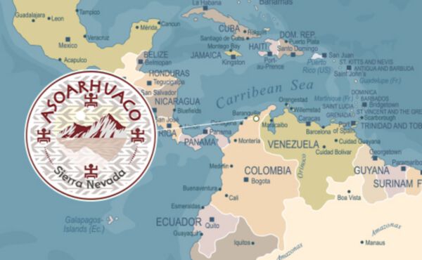 Map showing the Sierra Nevada de Santa Marta in Colombia, home of the Indigenous Arhuaco community.